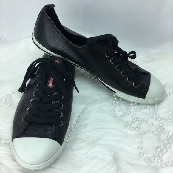 Prada Other - Prada black Leather toe cap tennis shoes size 9.5